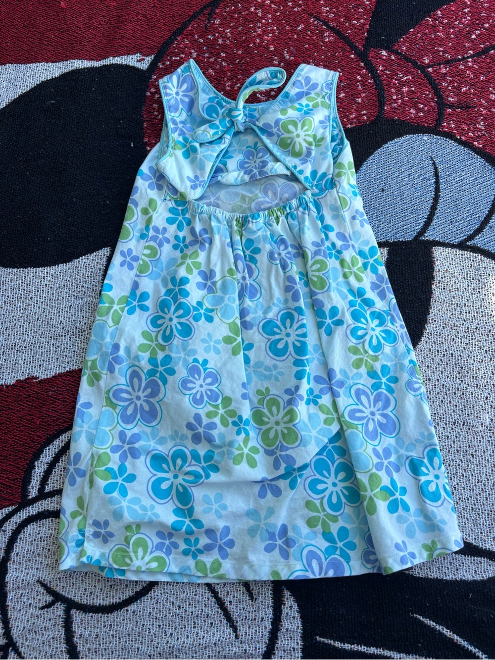 VINTAGE Y2K OLD NAVY BLUE GREEN PURPLE FLORAL PRINT TIE BACK DRESS SIZE 4T - Picture 3 of 5